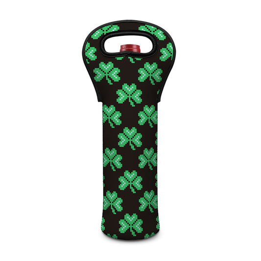 Pixel Clover St. Patrick's Day Print Single Neoprene Wine Tote