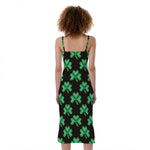 Pixel Clover St. Patrick's Day Print Slim Fit Midi Cami Dress