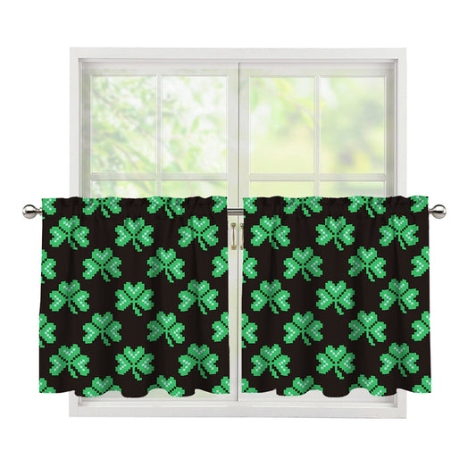 Pixel Clover St. Patrick's Day Print Tier Curtains