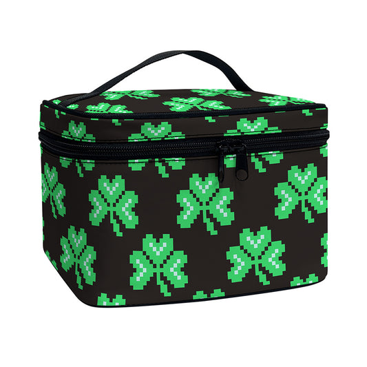 Pixel Clover St. Patrick's Day Print Travel Makeup Bag