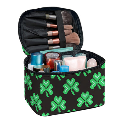 Pixel Clover St. Patrick's Day Print Travel Makeup Bag