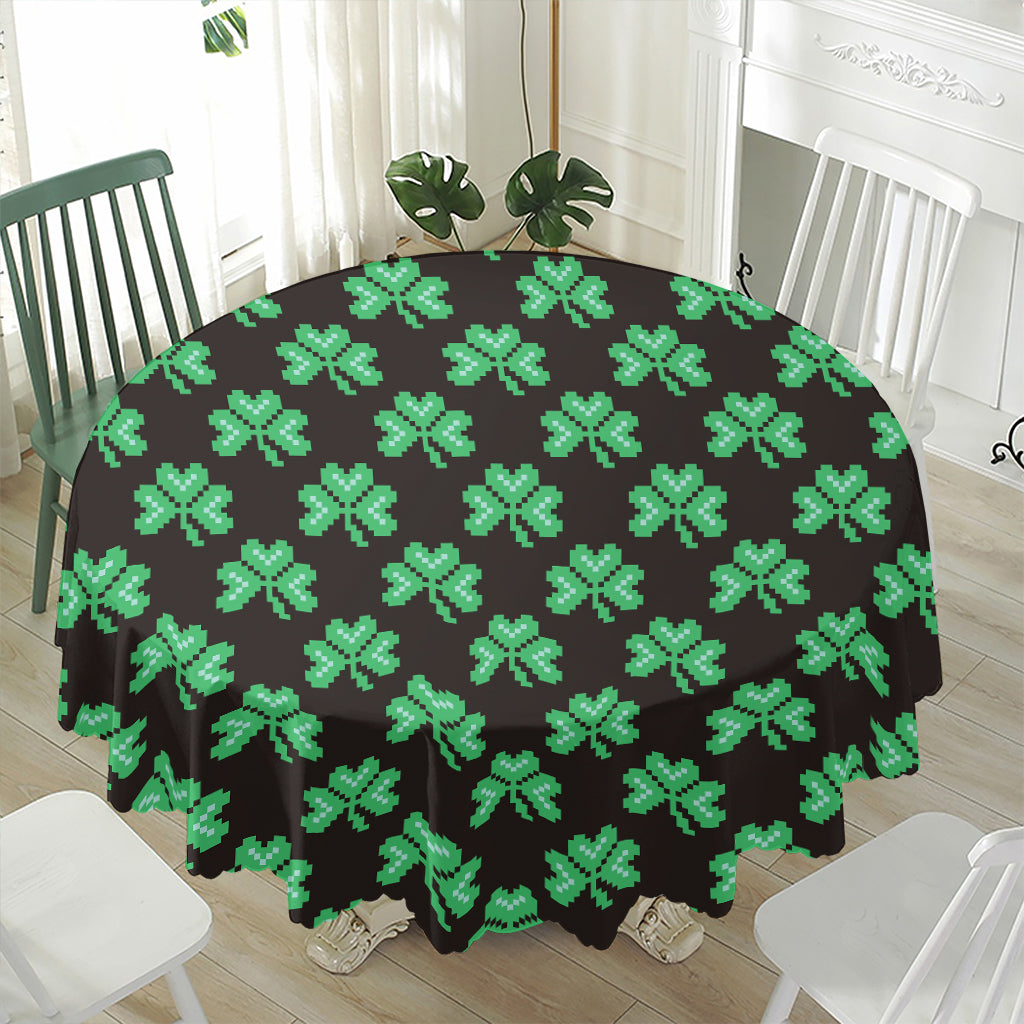 Pixel Clover St. Patrick's Day Print Waterproof Round Tablecloth