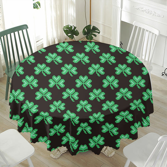 Pixel Clover St. Patrick's Day Print Waterproof Round Tablecloth