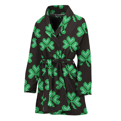 Pixel Clover St. Patrick's Day Print Women's Bathrobe