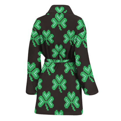 Pixel Clover St. Patrick's Day Print Women's Bathrobe