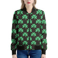 Pixel Clover St. Patrick's Day Print Women's Bomber Jacket