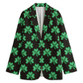 Pixel Clover St. Patrick's Day Print Women's Cotton Blazer