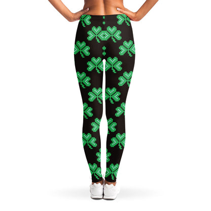 Pixel Clover St. Patrick's Day Print Women's Leggings