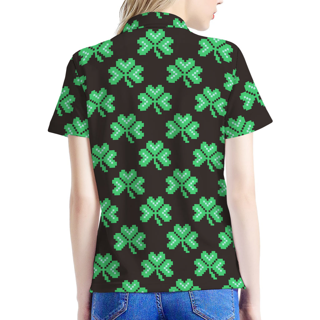Pixel Clover St. Patrick's Day Print Women's Polo Shirt