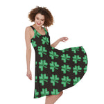 Pixel Clover St. Patrick's Day Print Women's Sleeveless Dress
