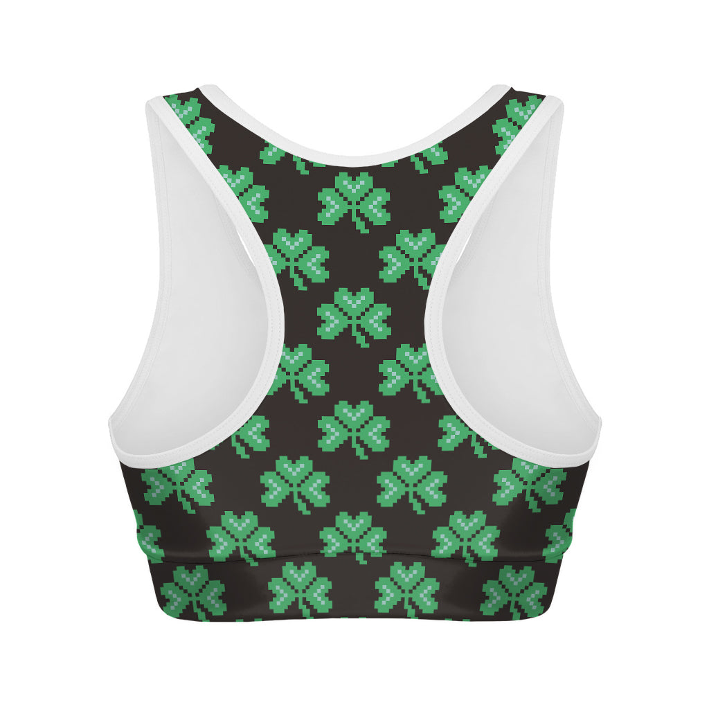 Pixel Clover St. Patrick's Day Print Women's Sports Bra