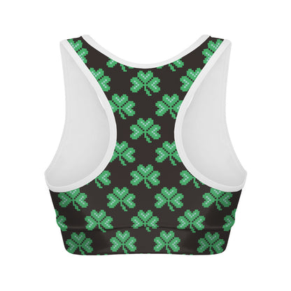 Pixel Clover St. Patrick's Day Print Women's Sports Bra
