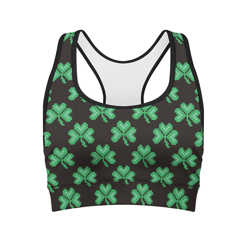 Pixel Clover St. Patrick's Day Print Women's Sports Bra