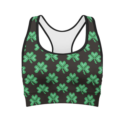 Pixel Clover St. Patrick's Day Print Women's Sports Bra