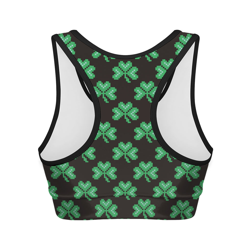 Pixel Clover St. Patrick's Day Print Women's Sports Bra