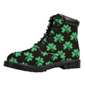 Pixel Clover St. Patrick's Day Print Padded Collar Lace Up Boots