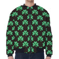 Pixel Clover St. Patrick's Day Print Zip Sleeve Bomber Jacket