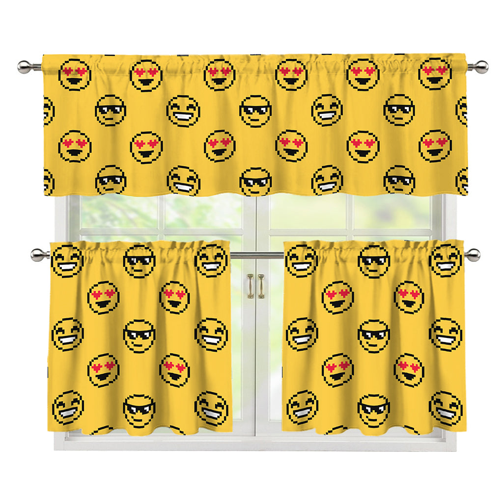 Pixel Emoji Pattern Print 3 Piece Kitchen Curtains