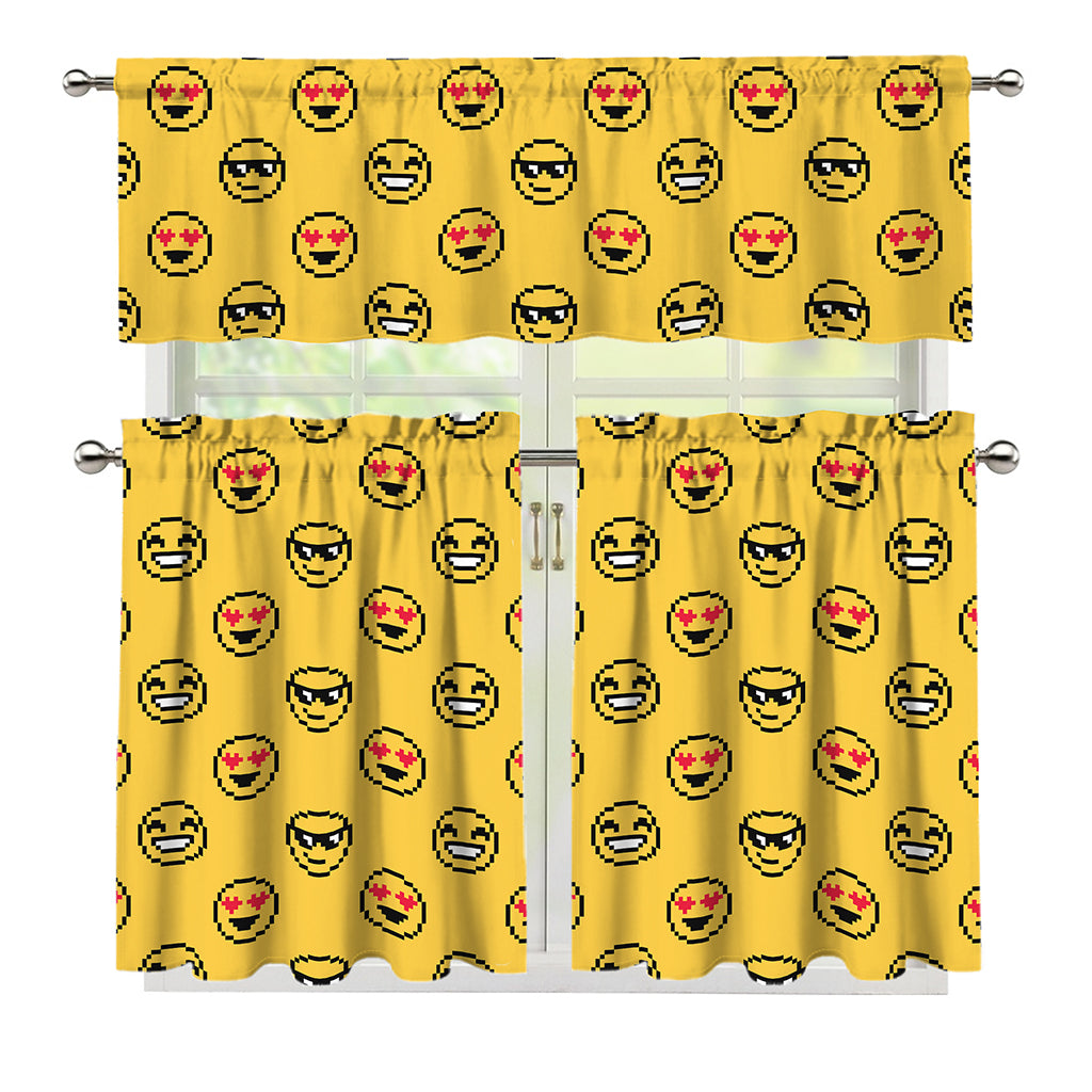 Pixel Emoji Pattern Print 3 Piece Kitchen Curtains