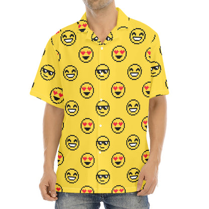 Pixel Emoji Pattern Print Aloha Shirt