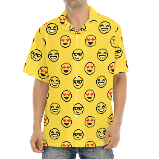 Pixel Emoji Pattern Print Aloha Shirt