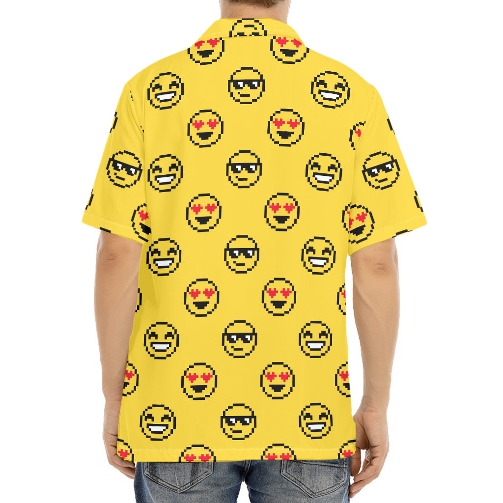 Pixel Emoji Pattern Print Aloha Shirt