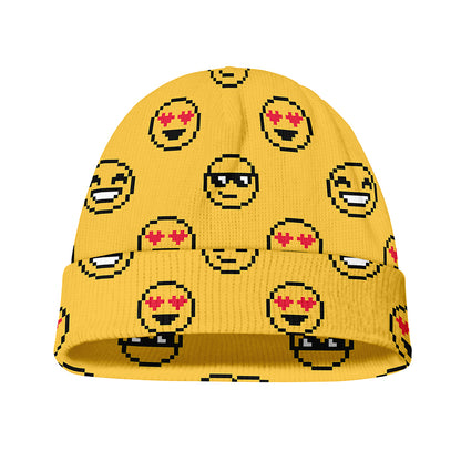 Pixel Emoji Pattern Print Beanie