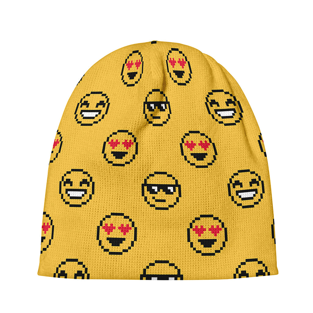 Pixel Emoji Pattern Print Beanie