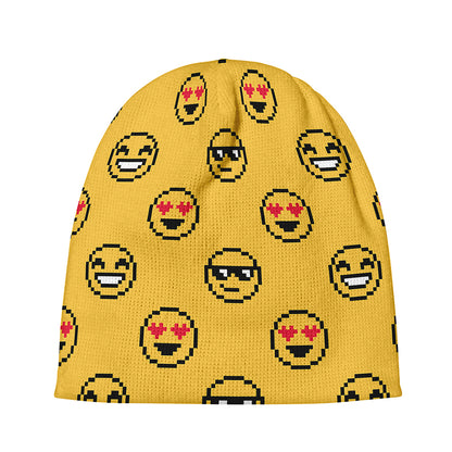 Pixel Emoji Pattern Print Beanie