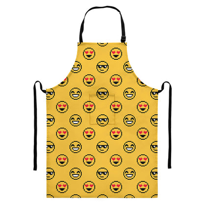 Pixel Emoji Pattern Print Bib Apron With Pocket