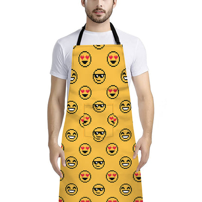 Pixel Emoji Pattern Print Bib Apron With Pocket