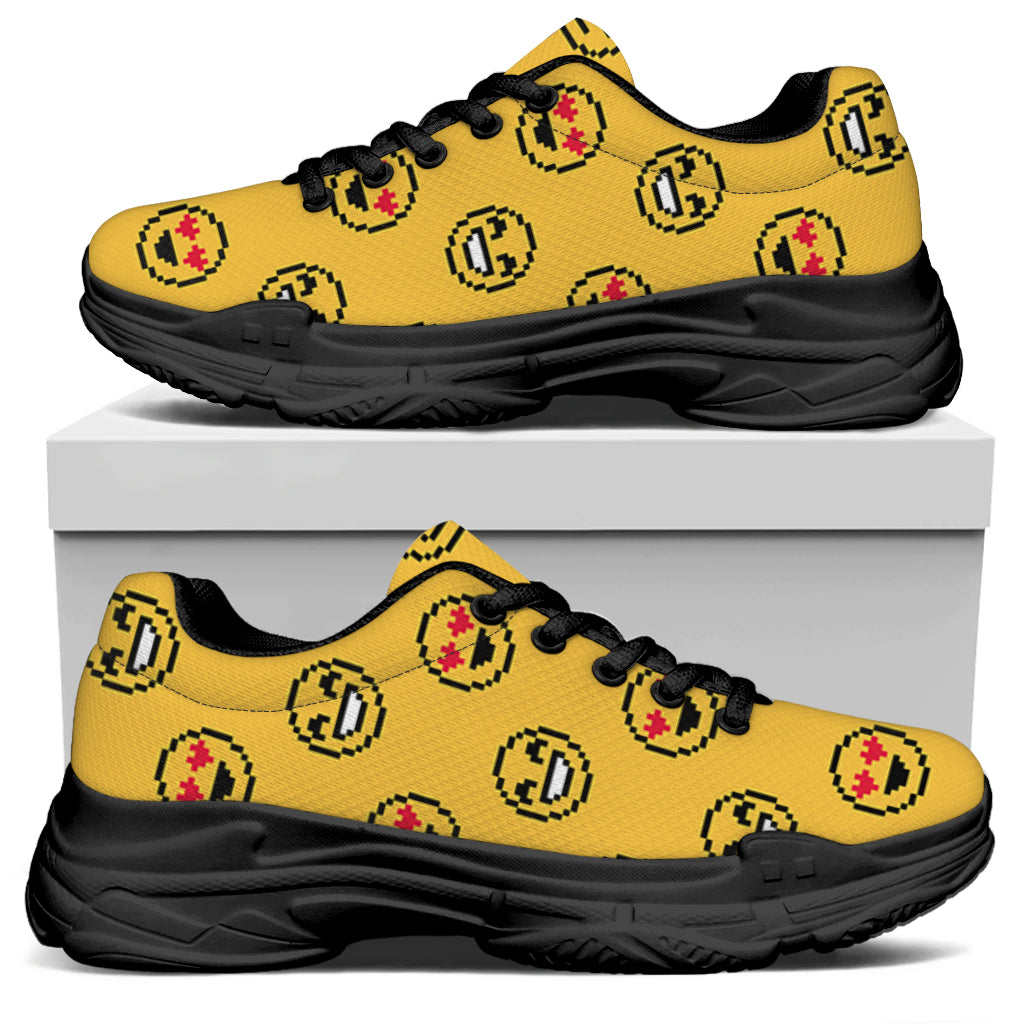 Pixel Emoji Pattern Print Black Chunky Shoes