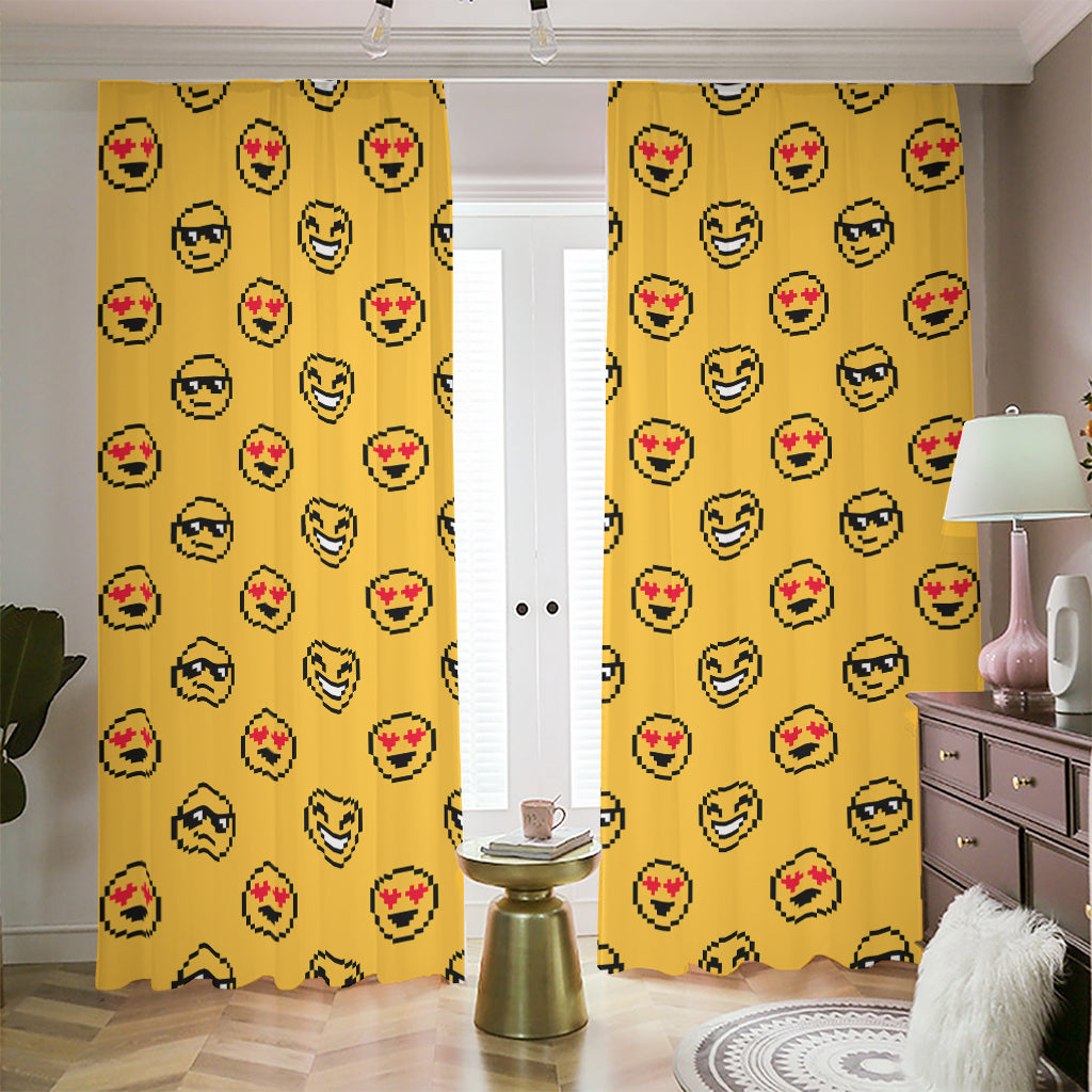 Pixel Emoji Pattern Print Blackout Pencil Pleat Curtains