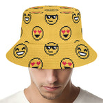 Pixel Emoji Pattern Print Bucket Hat