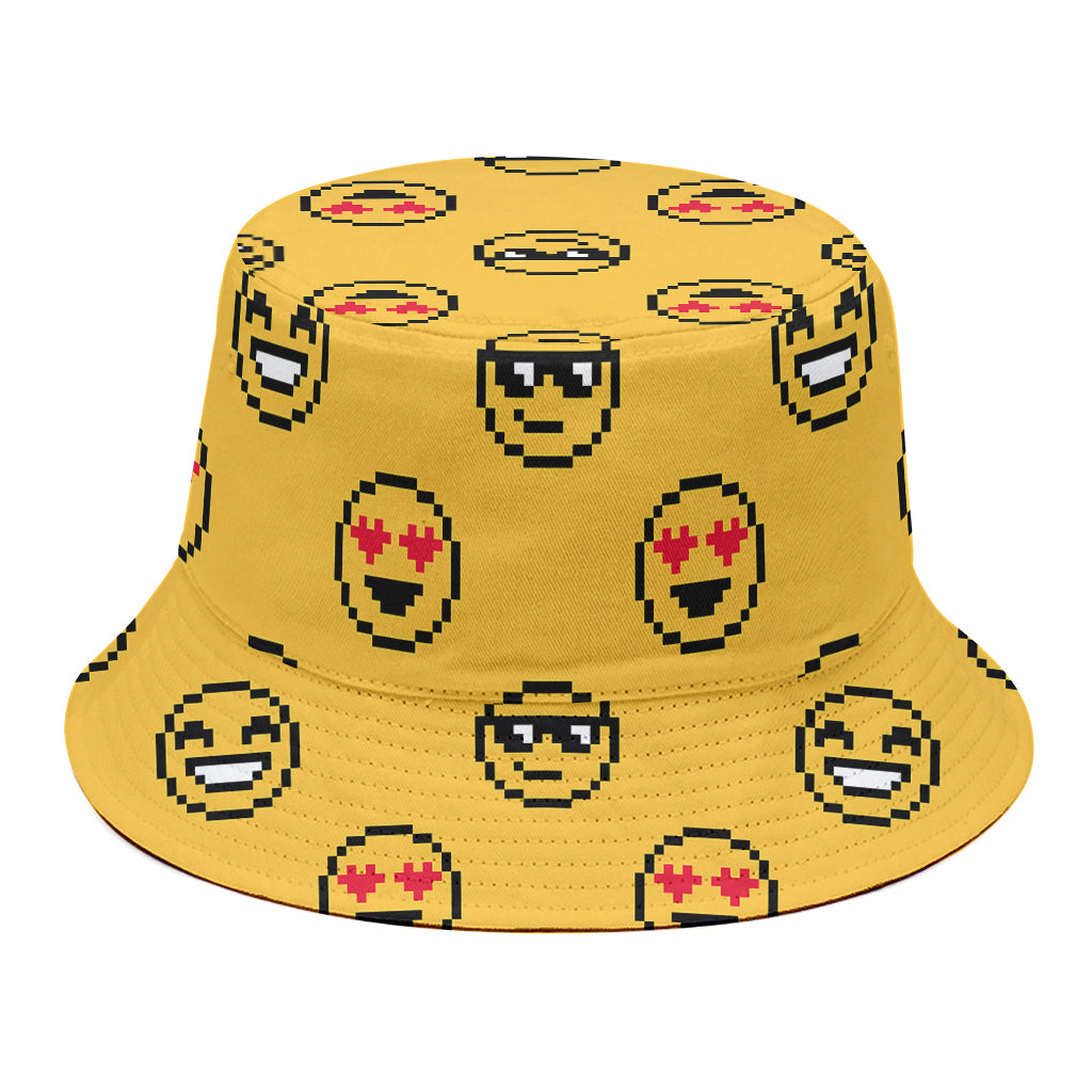 Pixel Emoji Pattern Print Bucket Hat