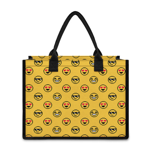 Pixel Emoji Pattern Print Canvas Tote Bag