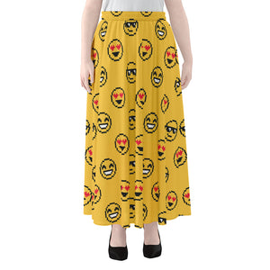 Pixel Emoji Pattern Print Chiffon Maxi Skirt