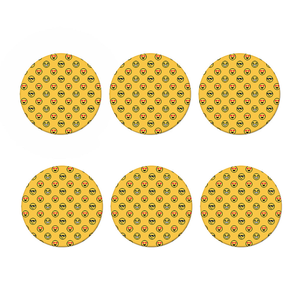 Pixel Emoji Pattern Print Coaster Set
