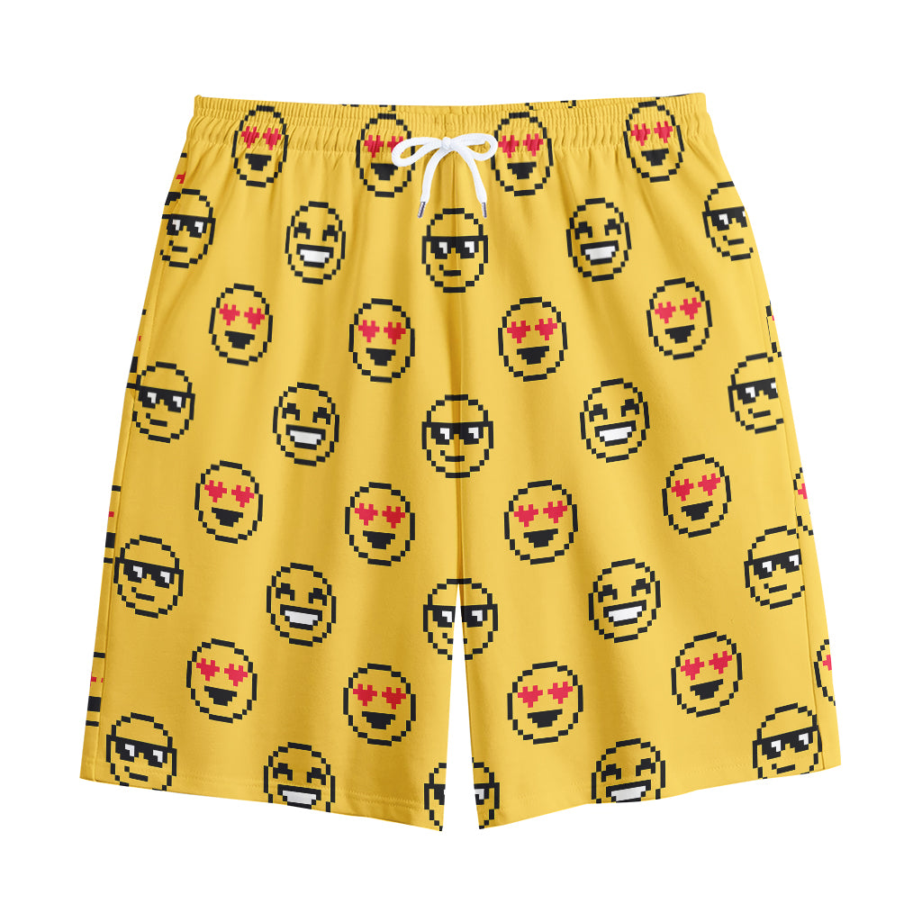 Pixel Emoji Pattern Print Cotton Shorts