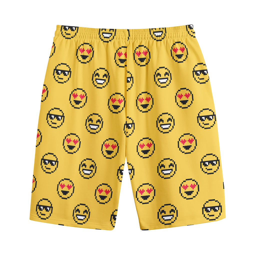 Pixel Emoji Pattern Print Cotton Shorts