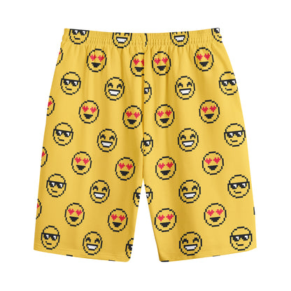 Pixel Emoji Pattern Print Cotton Shorts