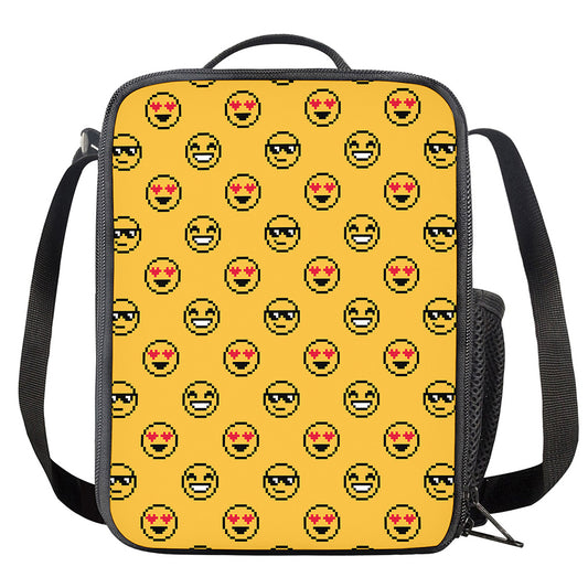 Pixel Emoji Pattern Print Crossbody Lunch Bag