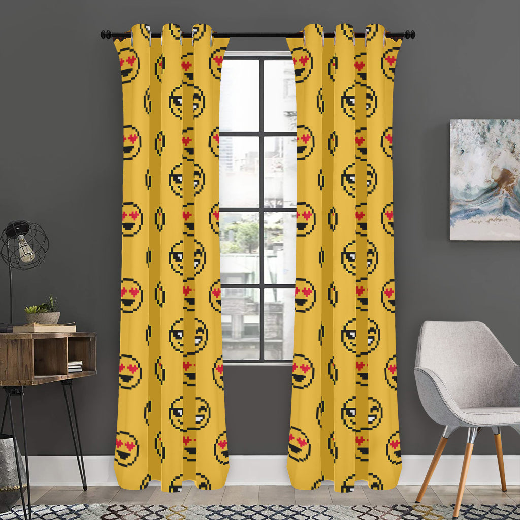 Pixel Emoji Pattern Print Curtain