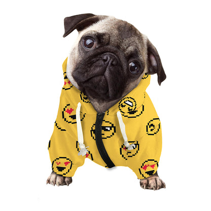 Pixel Emoji Pattern Print Dog Zip Up Hoodie