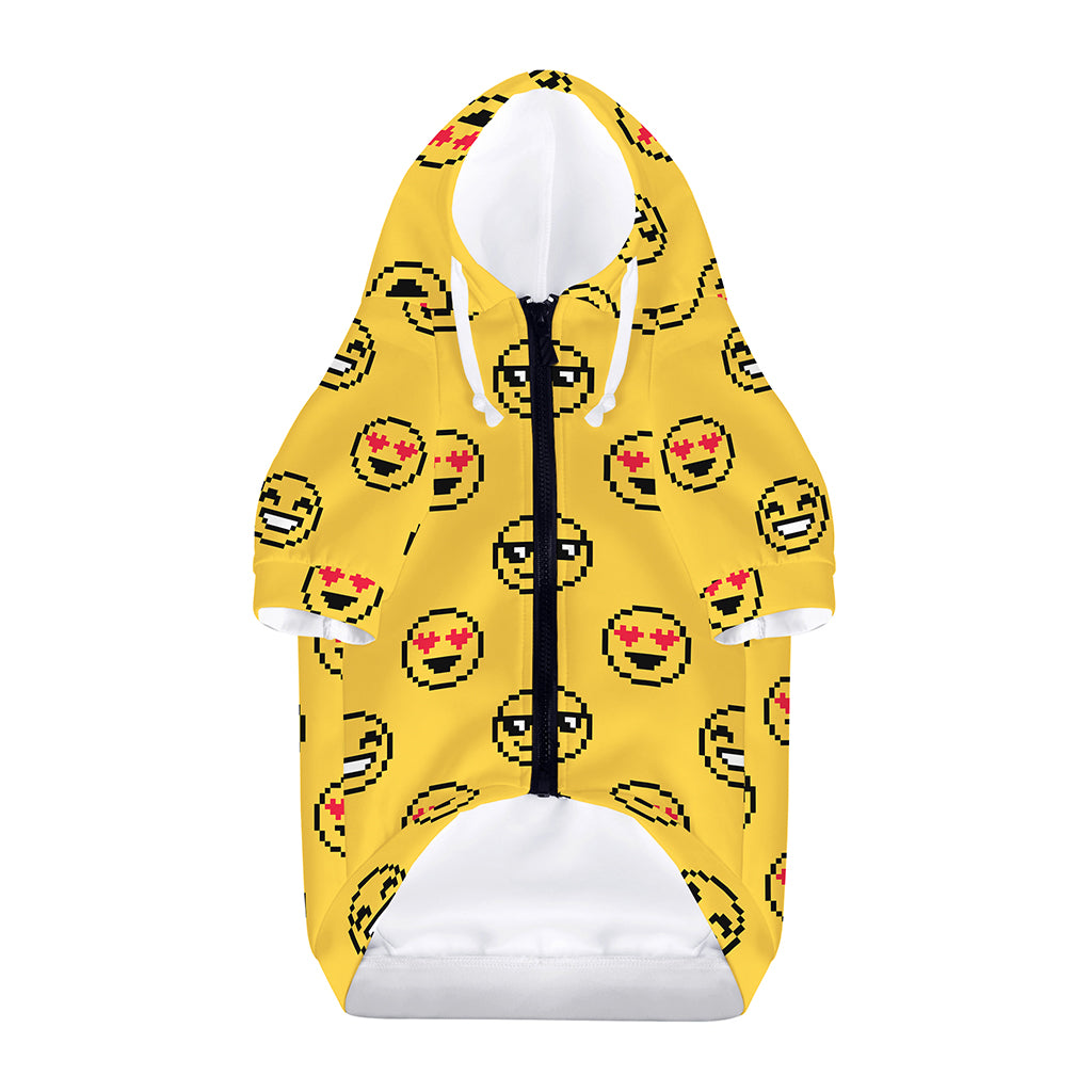 Pixel Emoji Pattern Print Dog Zip Up Hoodie