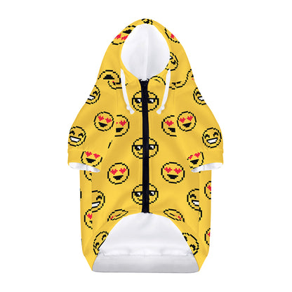 Pixel Emoji Pattern Print Dog Zip Up Hoodie