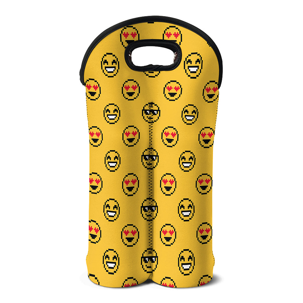 Pixel Emoji Pattern Print Double Neoprene Wine Tote