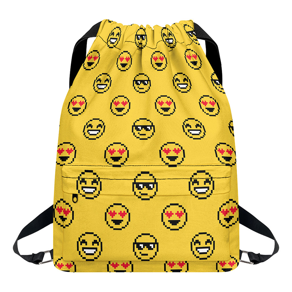Pixel Emoji Pattern Print Drawstring Backpack