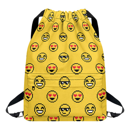 Pixel Emoji Pattern Print Drawstring Backpack
