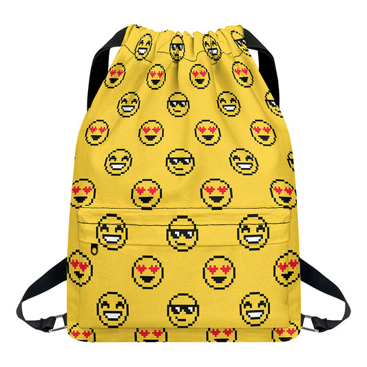 Pixel Emoji Pattern Print Drawstring Backpack